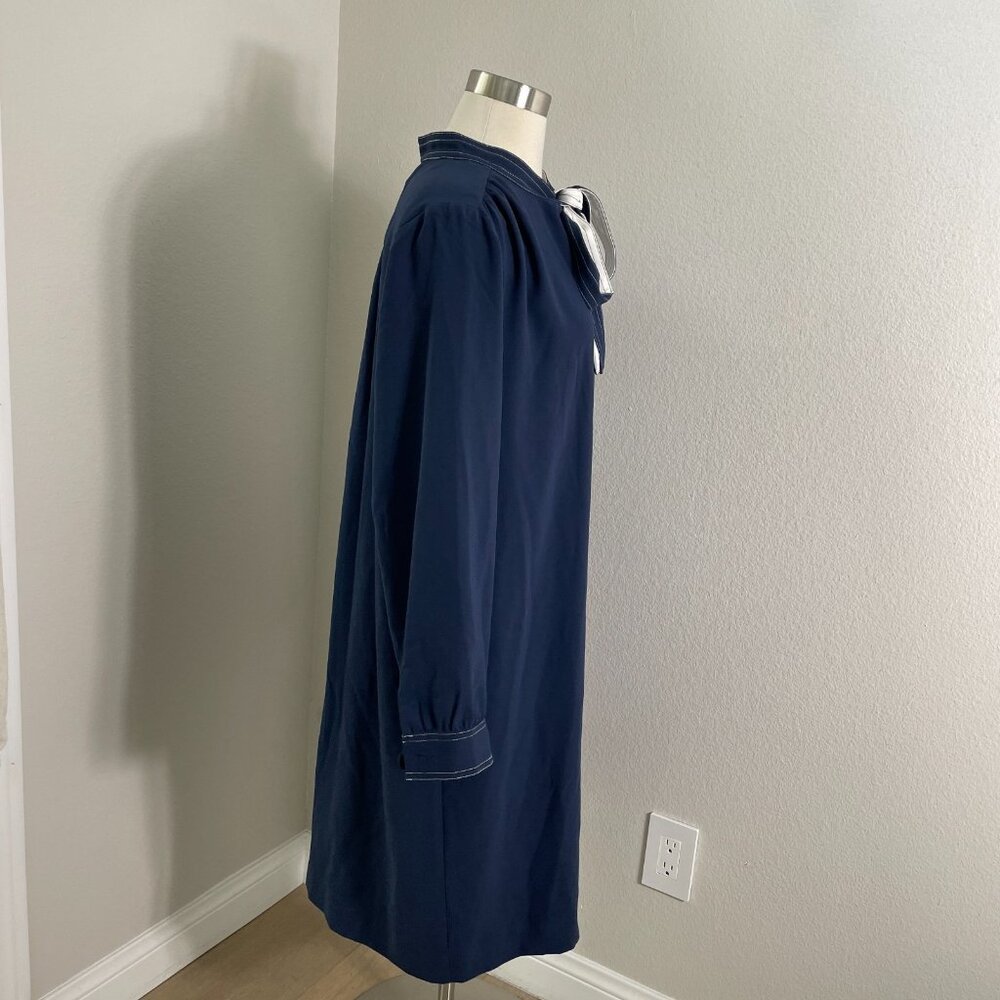 NEW J Crew Womens Plus 16 Navy Shift Dress With Necktie in 365 Crepe Long Sleeve - Picture 4 of 16